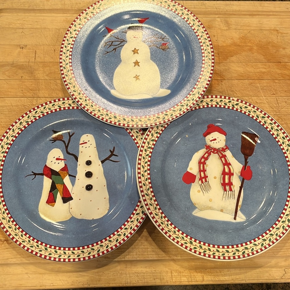 Vintage Debbie Mumm snowman plates 1997 sakura